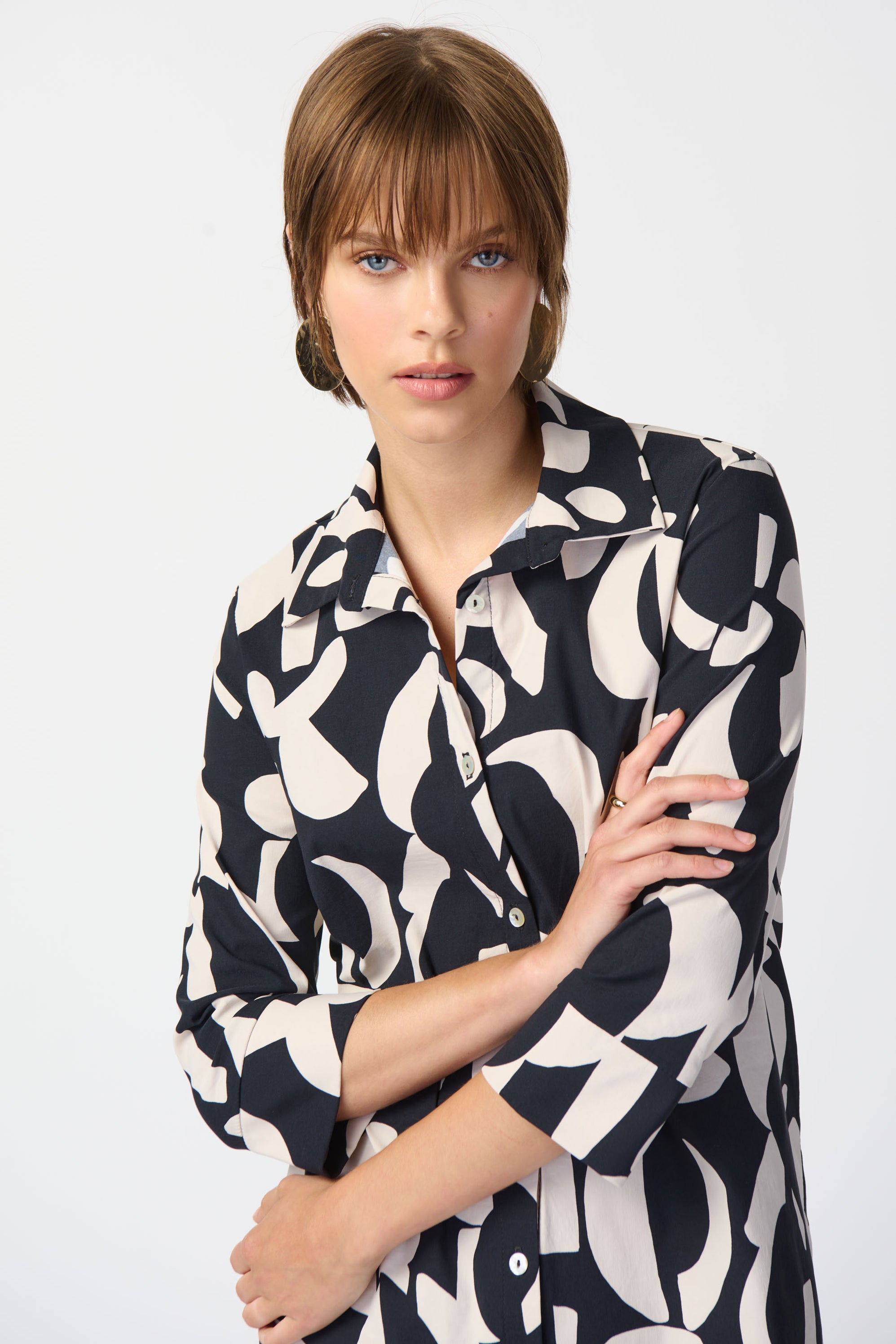 Joseph Ribkoff Abstract Print Stretch Poplin Trapeze Dress 241000 – Nunie