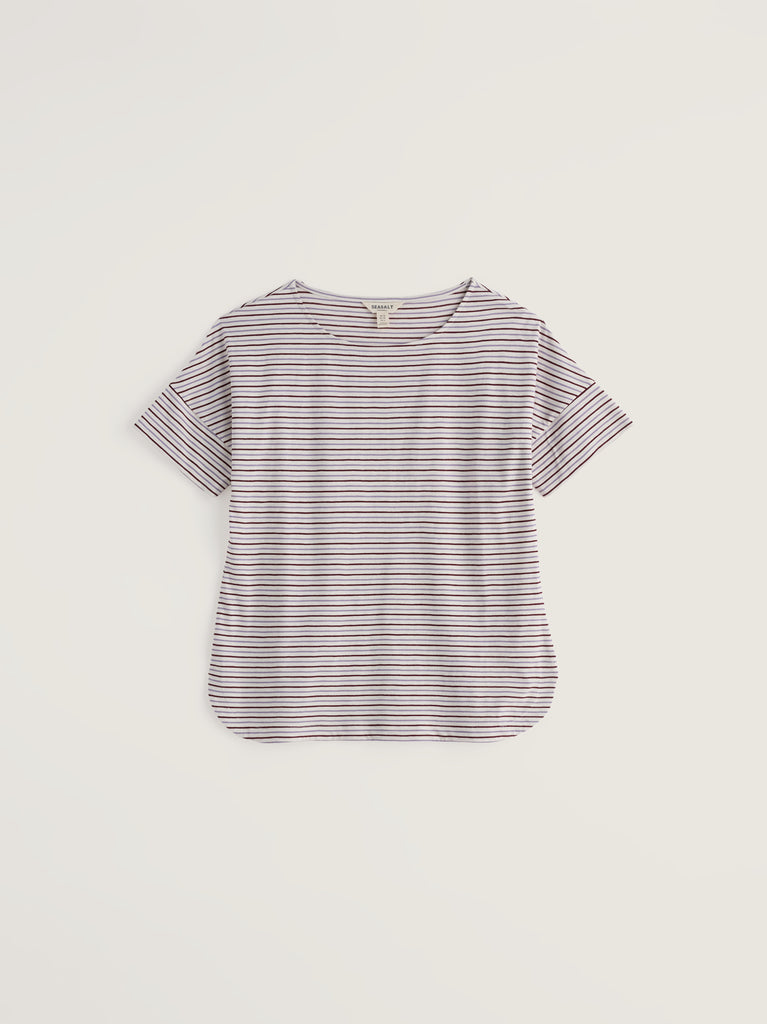Seasalt Cornwall Bryher View T-Shirt Profile Bergamot striped organic cotton slub T-shirt with boat neckline