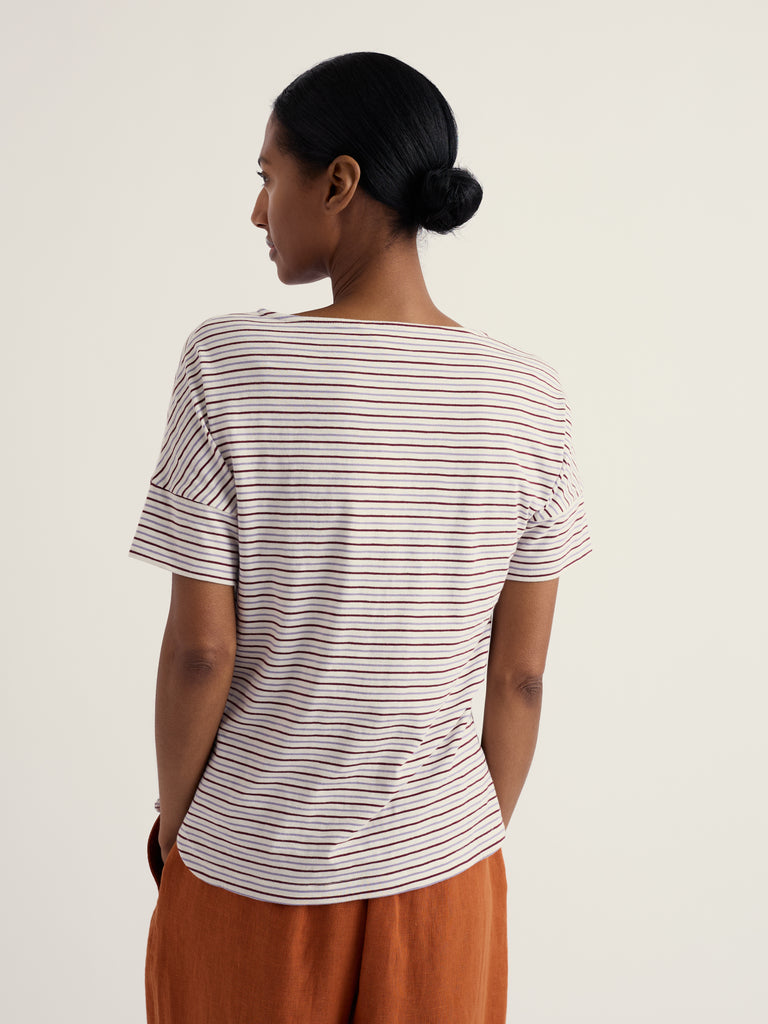 Seasalt Cornwall Bryher View T-Shirt Profile Bergamot striped organic cotton slub T-shirt with boat neckline