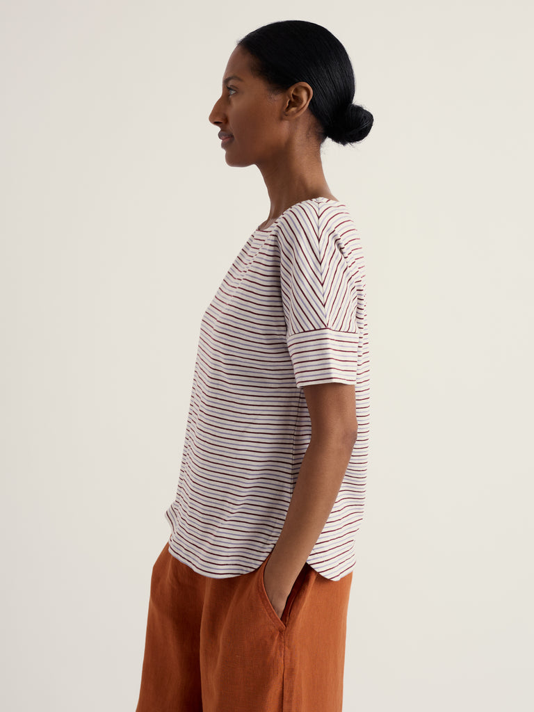Seasalt Cornwall Bryher View T-Shirt Profile Bergamot striped organic cotton slub T-shirt with boat neckline