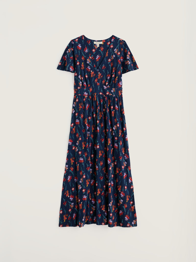 Seasalt Cornwall Chateaux Dress in Snapdragon Sea Cave floral print. Organic cotton jerseydress with empire waist and angel sleeves.