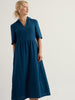 Seasalt Cornwall Fen Violet Dress Ocean Drift blue floral linen midi dress with nautical V-neck collar and in-seam pockets