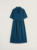 Seasalt Cornwall Fen Violet Dress Ocean Drift blue floral linen midi dress with nautical V-neck collar and in-seam pockets
