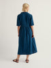 Seasalt Cornwall Fen Violet Dress Ocean Drift blue floral linen midi dress with nautical V-neck collar and in-seam pockets