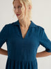 Seasalt Cornwall Fen Violet Dress Ocean Drift blue floral linen midi dress with nautical V-neck collar and in-seam pockets