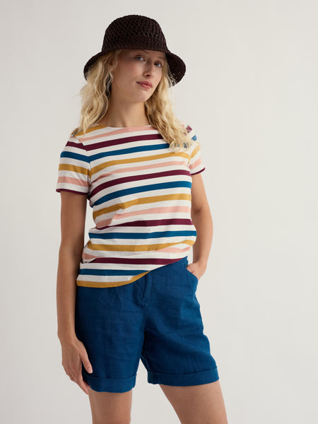 Seasalt Cornwall Sailor T-Shirt Quad Scallion Rosehip striped organic cotton T-shirt with boat neckline