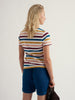 Back view of Seasalt Cornwall Sailor T-Shirt Quad Scallion Rosehip organic cotton striped tee