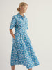 Seasalt Cornwall Wild Liquorice Dress Bold Cornflower Sailboats organic cotton midi shirt dress with collar and button front