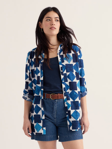 Seasalt Cornwall Wren Flutter Shirt Tumbled Blocks Maritime longline shirt in organic cotton and ECOVERO™ viscose