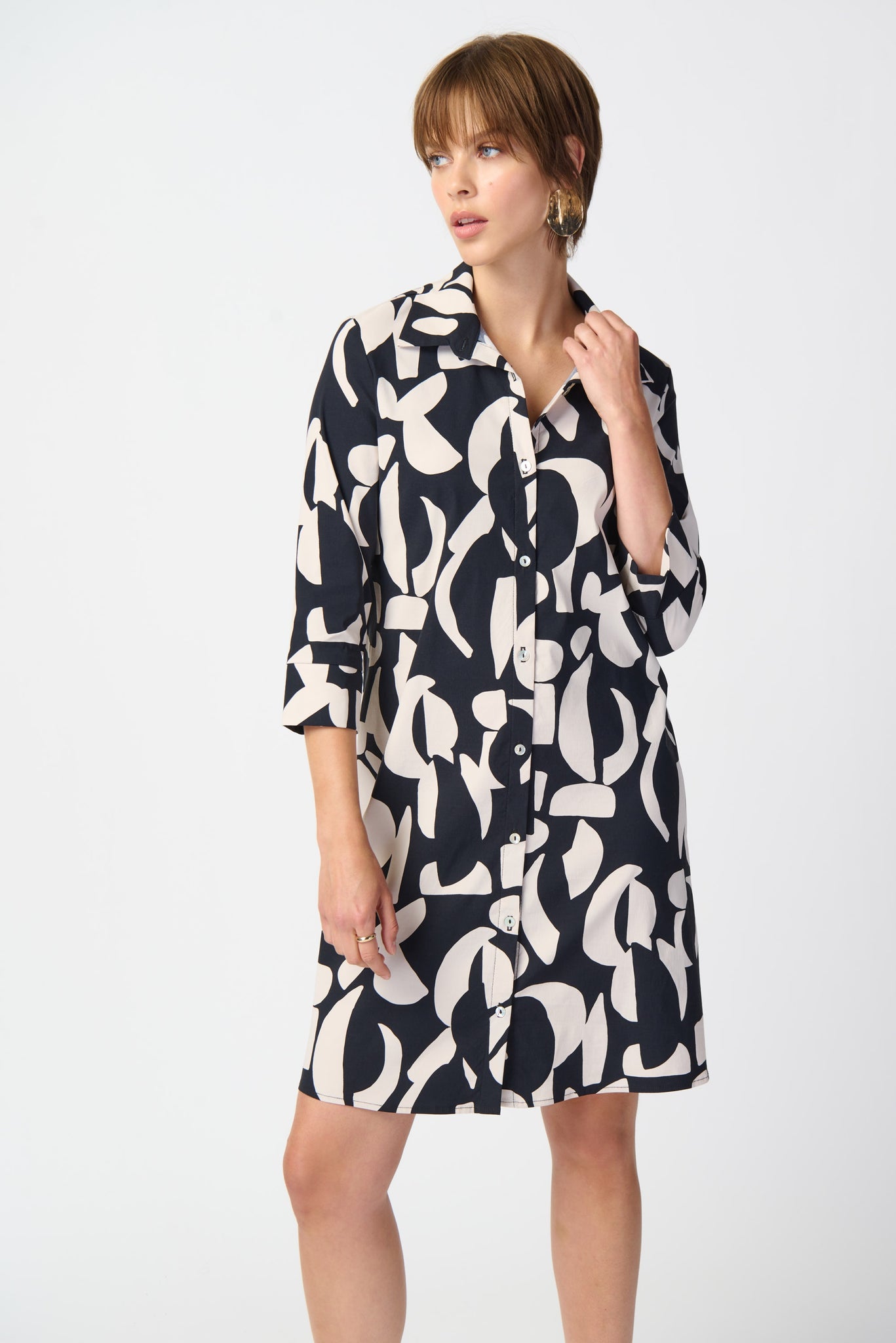 Joseph Ribkoff Abstract Print Stretch Poplin Trapeze Dress 241000 – Nunie